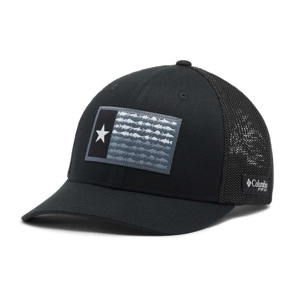 Columbia Unisex PFG Fish Flag Mesh Ball Cap-High Crown, Black/Black/Texas Fish, XX-Large