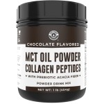 MCT Oil Powder with Acacia Fiber & Collagen Peptides - Prebiotic Collagen Protein, 9g MCTs from Coconuts, Sugar Free Keto Coffee Creamer - Grass Fed, Chocolate, Non-GMO, Gluten Free, 16 oz