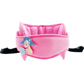 LETTON Car Seat Head Support for Child, Adjustable Head Band Strap Headrest, Safe, Comfortable Head & Neck Pillow Support Solution- Baby & Kids Travel Accessories (Pink with mermaid Pattern)