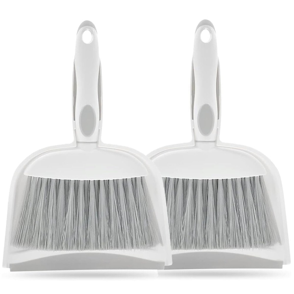 Dust pan, Mini Dustpan and Brush Set, Small Broom and Dustpan Set, Small Hand Broom and dust pan Set, Whisk Broom, Dust pan and Brush for Desk, Table, Home, Kitchen Necessities (Gray 2pcs)