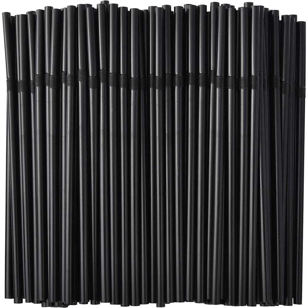 ALINK 100-Pack Black Flexible Drinking Straws, Plastic Disposable Bendy Straws - 7.75 x 0.23