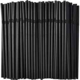 ALINK 100-Pack Black Flexible Drinking Straws, Plastic Disposable Bendy Straws - 7.75 x 0.23