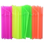 ALINK 100-PCS Neon Colored Flexible Drinking Straws, Plastic Disposable Bendy Straws - 7.75 x 0.23