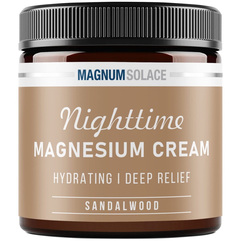 Magnum Solace Magnesium Lotion - Nighttime Magnesium Cream - Apply to Leg Muscles, Arms or Chest - Topical Magnesium Chloride - USA Made and Safe for Kids (Sandalwood) 4 Fl Oz (Pack of 1)