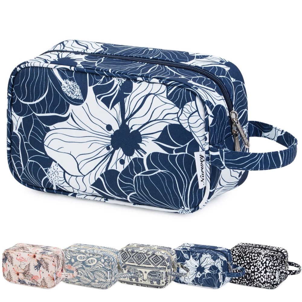 Narwey Travel Toiletry Bag for Women Traveling Dopp Kit Makeup Bag Organizer for Toiletries Accessories Cosmetics (Blue Lotus)