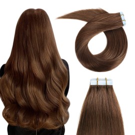 YILITE Tape in Hair Extensions Human Hair 12inch 4 Medium Brown,Seamless Tape in Hair Extensions Remy Human Hair,Silky Straight Tape in Hair Extensions 20pcs 40g(12inch 4