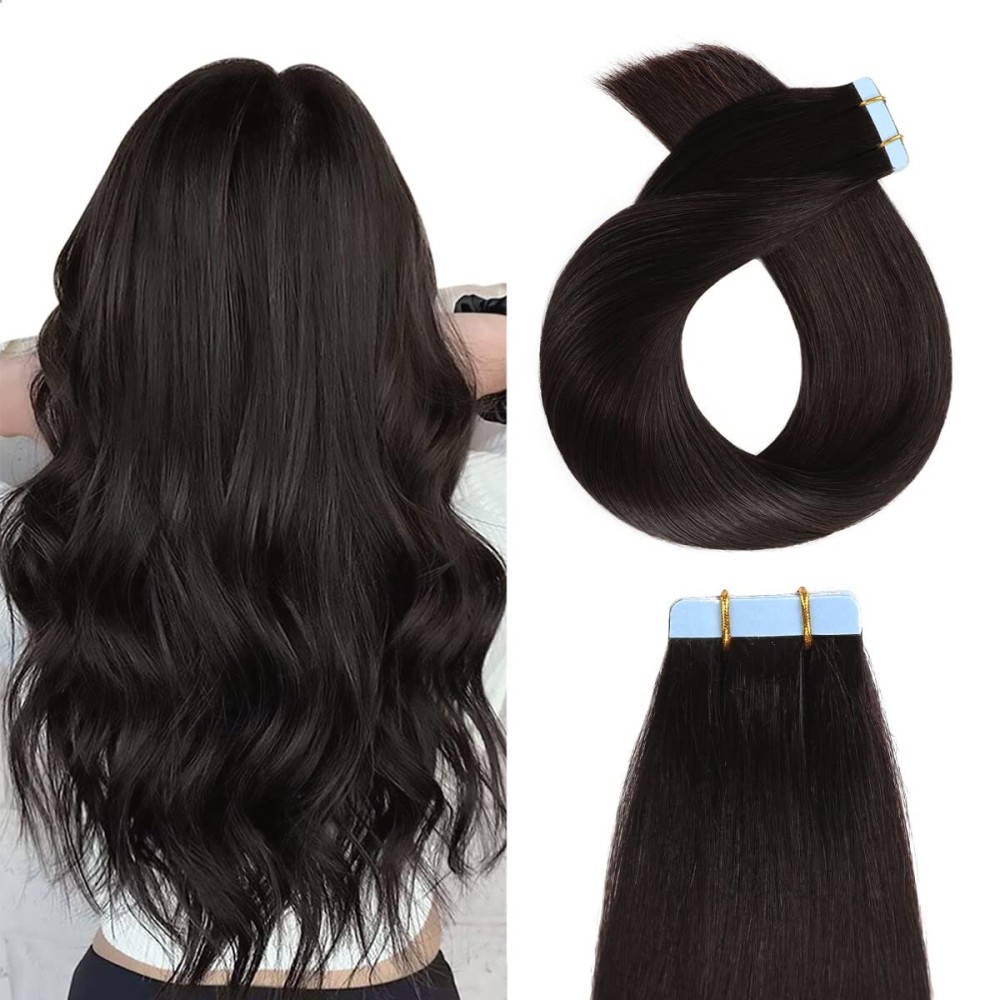 YILITE Tape in Hair Extensions Human Hair 12inch 1B Off Black Seamless Silky Straight Tape in Human Hair Extensions 20pcs 40g