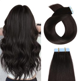 YILITE Tape in Hair Extensions Human Hair 12inch 1B Off Black Seamless Silky Straight Tape in Human Hair Extensions 20pcs 40g