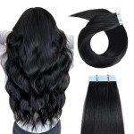 YILITE Tape in Hair Extensions Human Hair 12inch 1 Jet Black Seamless Silky Straight Tape in Human Hair Extensions 20pcs 40g