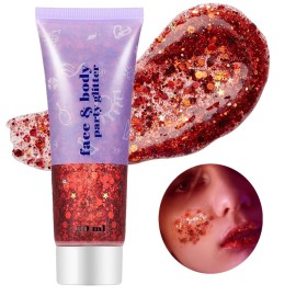 Go Ho Red Face Body Glitter,Singer Concerts Red Face Paint Glitter Makeup,Holographic Chunky Sequins Glitters for Eye Lip Hair Nails,Festival Rave Accessories,52g