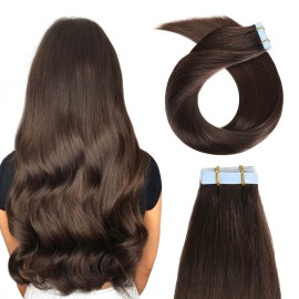 YILITE Tape in Hair Extensions Human Hair 12inch 2 Dark Brown Tape in Hair Extensions Remy Human Hair Seamless Silky Straight Tape in Human Hair Extensions 20pcs 40g(12inch 2