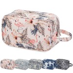 Narwey Travel Toiletry Bag for Women Traveling Dopp Kit Travel Bag for Toiletries Cosmetic Bag Makeup Bag Medicine Bag for Traveling (Beige Flamingo)