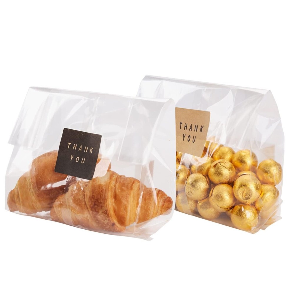 LOKQING Cellophane Treat Bags Cookie Bags for Packaging Clear Gift Bag with Stickers for Cookies, Candy, Chocolates(Clear, 9x6 INCH)