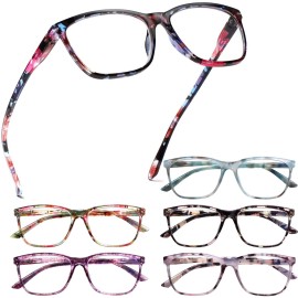 Henotin 6 Pack Ladies Reading Glasses Blue Light Blocking Spring Hinge Readers Anti Eyestrain Computer Eyeglasses (Multicolor-2, 1.75, multiplier_x)