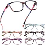 Henotin 6 Pack Ladies Reading Glasses Blue Light Blocking Spring Hinge Readers Anti Eyestrain Computer Eyeglasses (Multicolor-2, 3.0, multiplier_x)