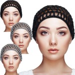 Geyoga 4 Pieces Mesh Crochet Hair Net Rayon Knit Snood Hat Thick Short Women Hairnet Snoods Cover Ornament for Sleeping (Black, Gray)