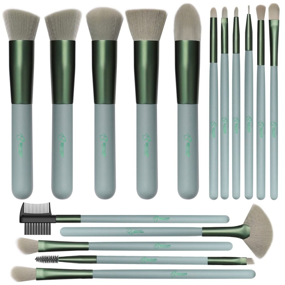 BESTOPE PRO 16 Pcs Makeup Brush Set Makeup Brushes for Eyes and Face, Blending Brush for Foundation, Premium Synthetic Powder Concealers Makeup Brushes, Eye Shadows Brushes, Eyeliner Brushes Green