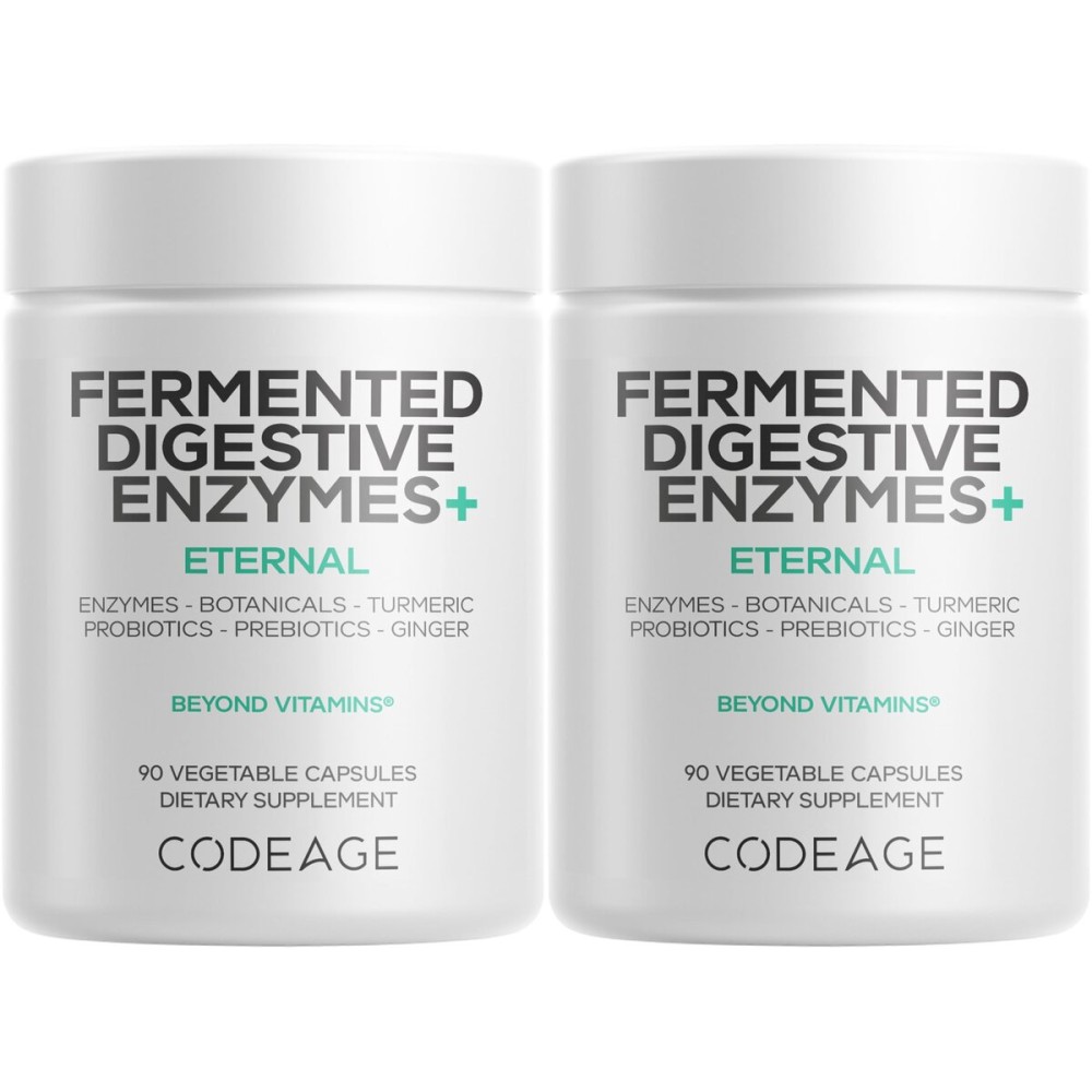 Codeage Fermented Digestive Enzymes Supplement 3-Month Supply - 14 Digestive Enzymes, Probiotics, Prebiotics, Fermented Botanicals, Plant-Based Multi Pancreatic Enzymes - 1 Capsule a Day - 2-Pack