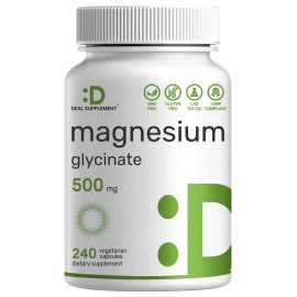 Magnesium Glycinate 500mg, 240 Veggie Capsules | 100% Chelated for Easy Absorption | Essential Mineral Supplement | Non-GMO, Gluten-Free