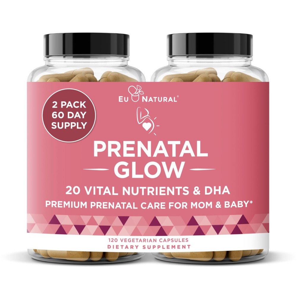 Glow Prenatal Vitamins for Women - 20-in-1 Vital Nutrients for Healthy Pregnancy and Fetal Development - Folic Acid & Vegan DHA For Baby\'s Growth & A Comfortable Pregnancy - 120 Nourishing Capsules