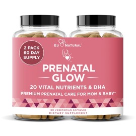 Glow Prenatal Vitamins for Women - 20-in-1 Vital Nutrients for Healthy Pregnancy and Fetal Development - Folic Acid & Vegan DHA For Baby\'s Growth & A Comfortable Pregnancy - 120 Nourishing Capsules
