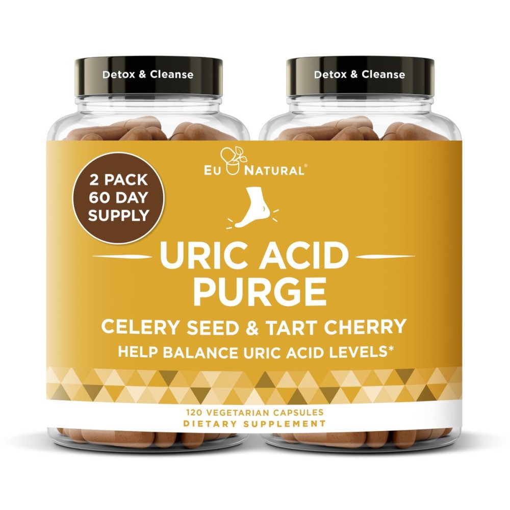 Purge Uric Acid Flush - Eat & Drink What You Want - Detox & Cleanse with Celery Seed Extract, Tart Cherry & Chanca Piedra for Effective Joint Support & Active Mobility - 120 Soft Vegan Capsules