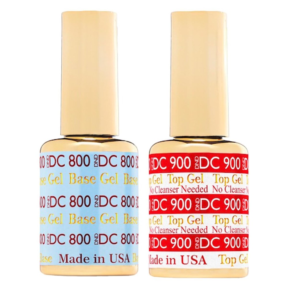 DND DC Base Gel and Top Gel Polish No Cleanse Set, UV/LED GelBase Polish 800 and No Cleanse Top Coat 900, Salon Professional Gel Polish Duo, 0.6 Fl Oz Each