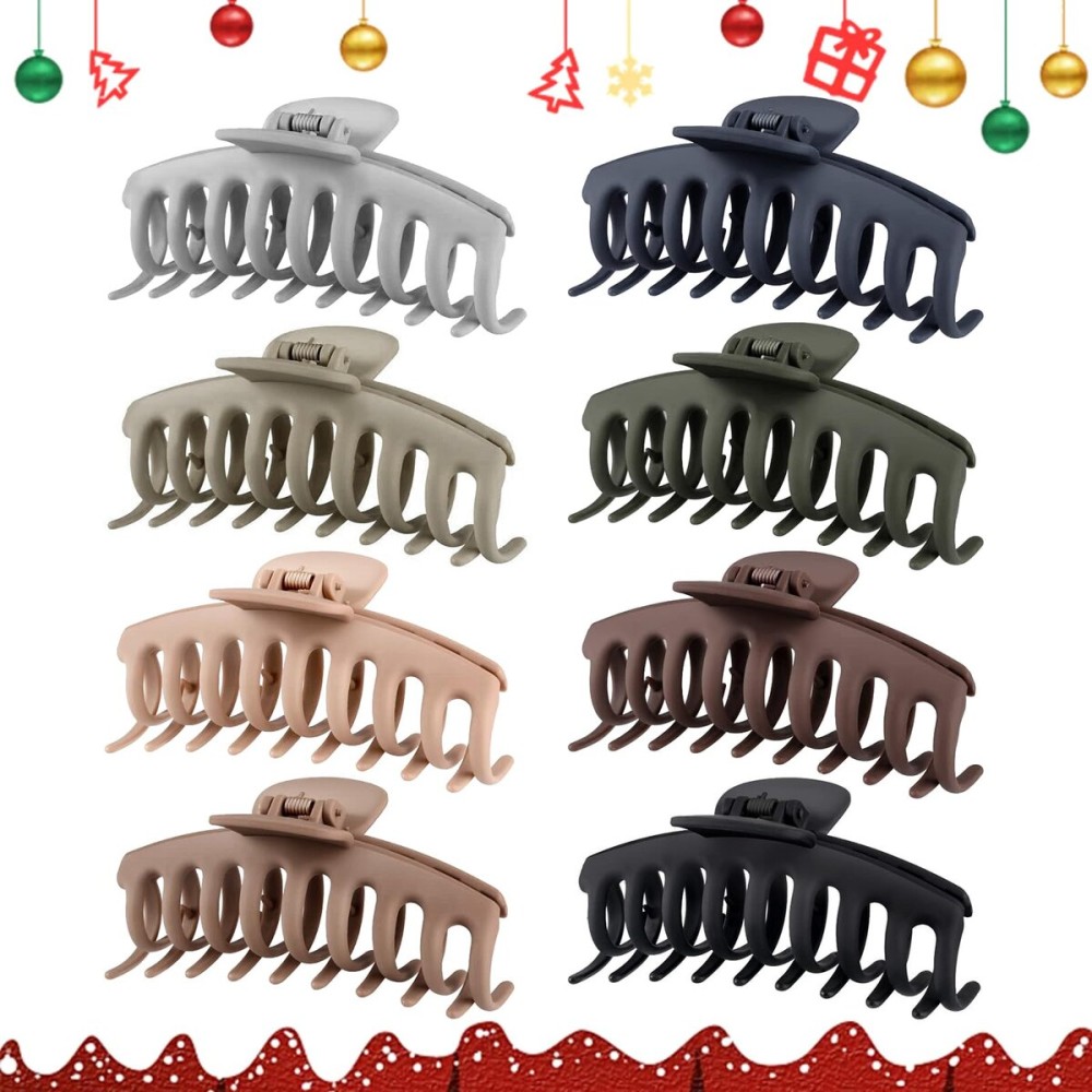 TOCESS Hair Claw Clips for Women - Large Clips for Thin Thick Hair Big Neutral Claw for Curly Hair Matte Nonslip Strong Hold 4.33 Inch Jumbo Claws Jaw Set (8 Pcs)