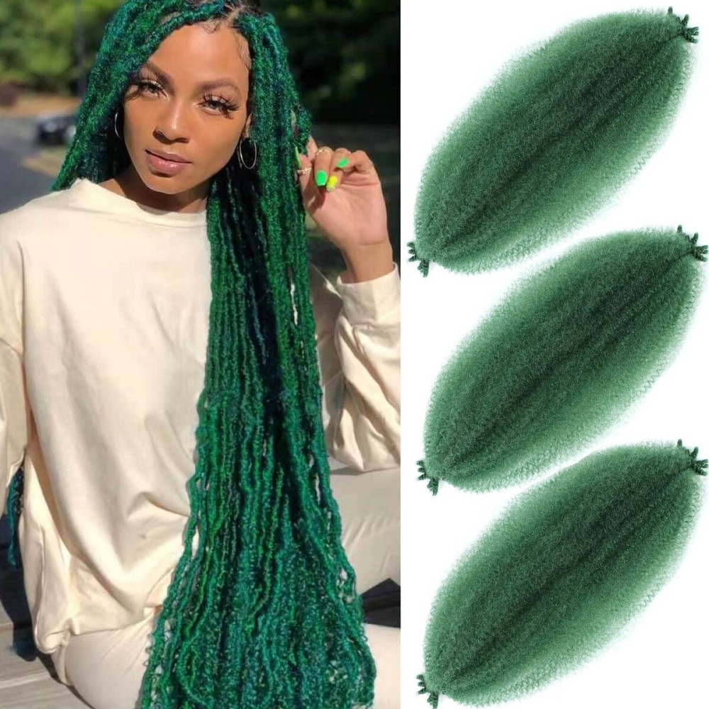 Afro Twist Hair 16 Inch 3 Packs, Springy Afro Twist Hair Pre Fluffed Spring Twist Hair Pre Separated Wrapping Hair for Soft Locs Hair Extensions (16 Inch (Pack of 3), Green)