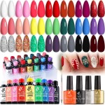 Lavender Violets 26-Piece Gel Nail Polish Set: Pink, Red, Grey Blue and Glitter Green Colors with 4 Bottles of Glossy & Matte Top Coat, Blooming Gel, and Base Coat - Nail Art Gifts