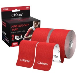 CKeep Kinesiology Tape, Uncut 2 Rolls, Original Cotton Elastic Premium Athletic Tape,Latex Free Hypoallergenic, 2inch x 16ft, Red