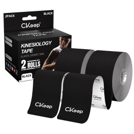 CKeep Kinesiology Tape, Uncut 2 Rolls, Original Cotton Elastic Premium Athletic Tape,Latex Free Hypoallergenic, 2inch x 16ft, Black