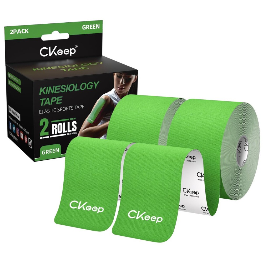 CKeep Kinesiology Tape, Uncut 2 Rolls, Original Cotton Elastic Premium Athletic Tape,Latex Free Hypoallergenic, 2inch x 16ft, Green