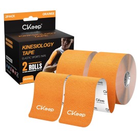 CKeep Kinesiology Tape, Uncut 2 Rolls, Original Cotton Elastic Premium Athletic Tape,Latex Free Hypoallergenic, 2inch x 16ft, Orange