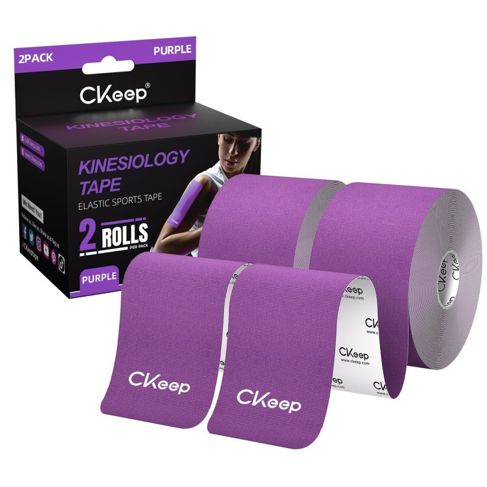 CKeep Kinesiology Tape, Uncut 2 Rolls, Original Cotton Elastic Premium Athletic Tape,Latex Free Hypoallergenic, 2inch x 16ft, Purple