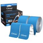 CKeep Kinesiology Tape, Uncut 2 Rolls, Original Cotton Elastic Premium Athletic Tape,Latex Free Hypoallergenic, 2inch x 16ft, Light Blue