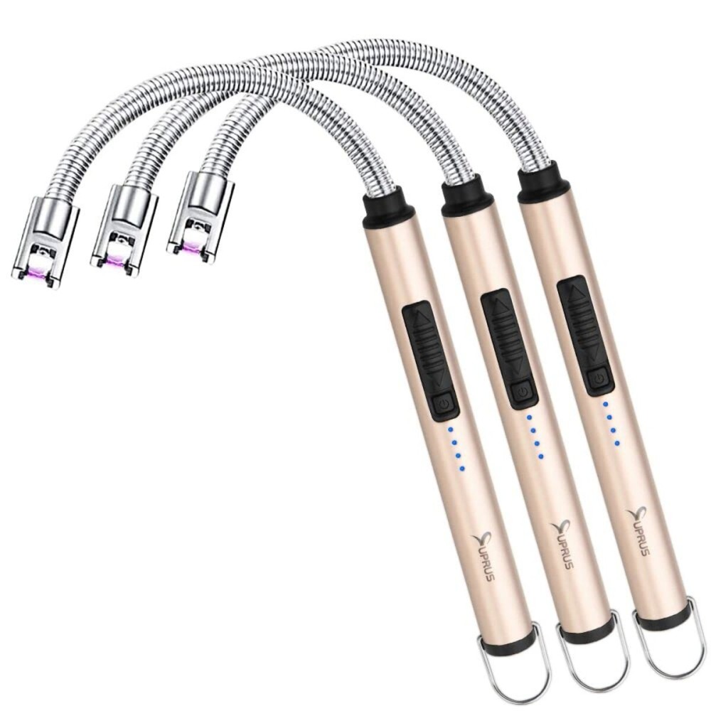 SUPRUS Electric Candle Lighter USB Type C Rechargeable Lighter Steel Shell & Hanging Hook with 360 Flexible Neck(Gold, 3)