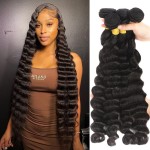 Loose Deep Wave Bundles Human Hair 4 Bundles 20 22 24 26 Inch 100% Unprocessed Brazilian Virgin Human Hair Bundles,Loose Deep Wave 4 Bundles,Can Be Dyed and Bleached Natural Black Color