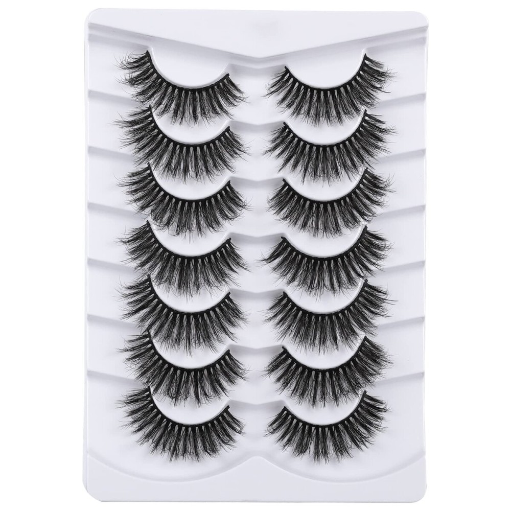 Mebver 8D Fluffy Lashes False Eyelashes Wispy Faux Mink Lashes Light Weight Fake Eyelashes Cat Eye Lashes 7 Pairs Pack
