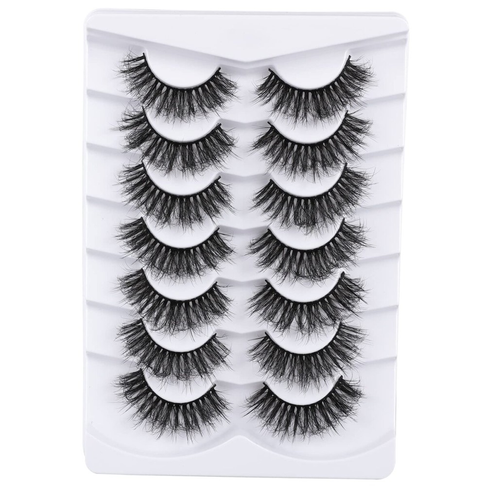 Mebver Lashes Eyelashes 8D Fluffy False Eyelashes Wispy Faux Mink Lashes Light Weight Fake Eyelashes Cat Eye Lashes 7 Pairs Pack