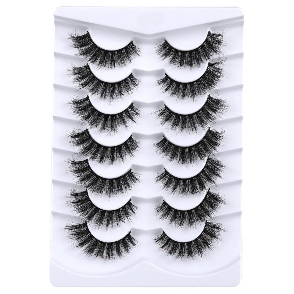 Mebver 8D Fluffy Wispy Lashes False Eyelashes Cat Eye Lashes Faux Mink Lashes Natural Look That Look Like Extensions Pestaas Postizas D Curl Lash Strips 7 Pairs Pack