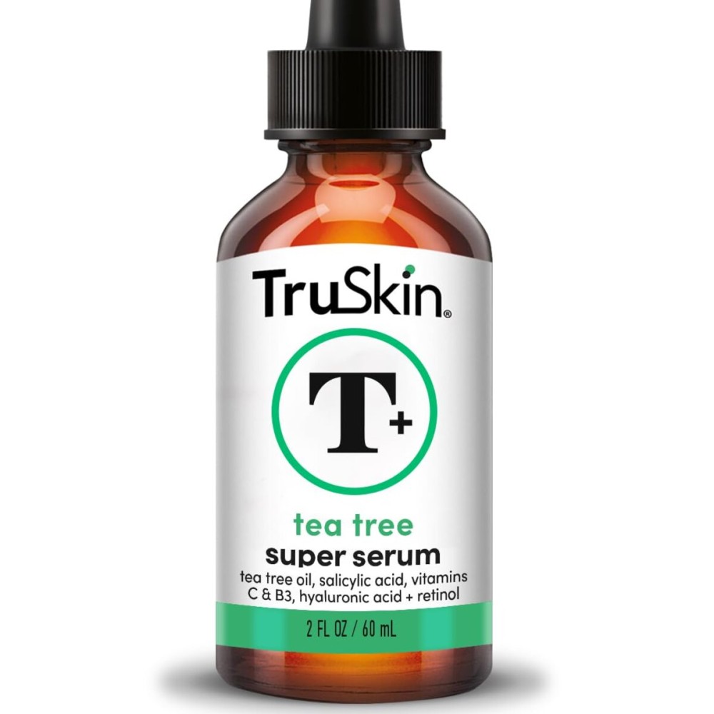 TruSkin Tea Tree Oil Acne Treatment for Face - Acne Serum - Improve the Appearance of Pores, Skin Tone for Smooth, Glowing Skin with Salicylic Acid, Vitamin C, Niacinamide & Retinol, 2 OZ