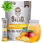 Salud 2-in-1 Energy Drink Powder + Focus, Pineapple Mango, Organic Caffeine, B6 + B12, Theanine, Clean Energy Drink Packets, Agua Fresca Mix, Non-GMO, Gluten Free, Vegan, 1g of Sugar, (15 Servings)