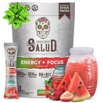Salud 2-in-1 Energy Drink Powder + Focus, Strawberry Watermelon, Organic Caffeine, B6 + B12, Theanine, Clean Energy Drink Packets, Fresandia Agua Fresca Mix, Non-GMO, Gluten Free, Vegan, 1g of Sugar, (15 Servings)