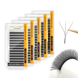NAGARAKU 3D W Shape Eyelash Extension 5 Trays in 1 pack Volume 0.07mm D curl 9/10/11/12/13mm Premade Fans Faux Mink Matte Black Cluster Easy Fanning False Lashes