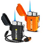 Torch 2 Pack Windproof Outdoor Gas Lighter - Adjustable Jet Flame, Fireplace, Fireworks, Grill, Camping, BBQ - Black+Orange (Without Butane)