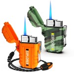 Torch 2 Pack Windproof Outdoor Gas Lighter - Adjustable Jet Flame, Fireplace, Fireworks, Grill, Camping, BBQ - Gifts for Men (Orange+Camo) (Without Butane)