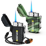 Torch Lighter, 2 Pack Butane Lighter, Windproof Outdoor Gas Lighter Adjustable Jet Flame Lighters, Fireplace Fireworks Grill Camping BBQ Lighter, Gifts for Men. (Black+Camo) (Without Butane)