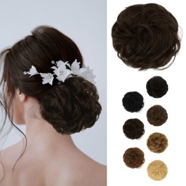 BARSDAR Human Hair Bun Extensions - Real Human Hair Buns Scrunchie for Women - Natural Dark Brown Updo Chignons Daily - Dark Brown