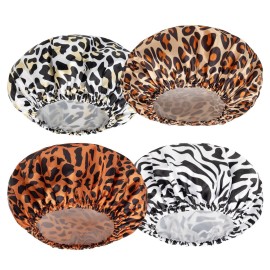 AmazerBath Shower Cap, 4 PCS Shower Caps for Women Reusable Waterproof, Double Layers Hair Cap for Shower, Elastic and Flexi Bath Caps, Environmental Protection Bathing Caps